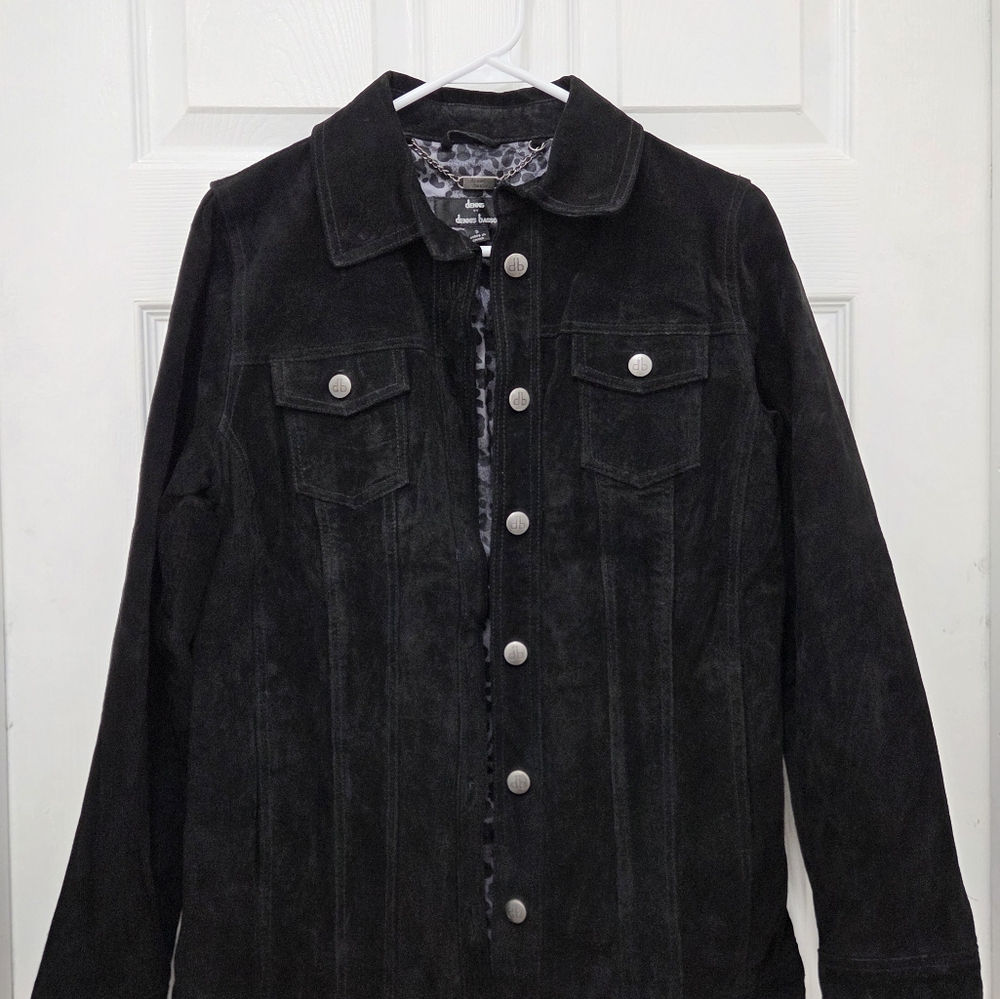 Dennis Basso Suede Leather Button Front  Black Jacket Women’s Sz Small Washable - Picture 3 of 16
